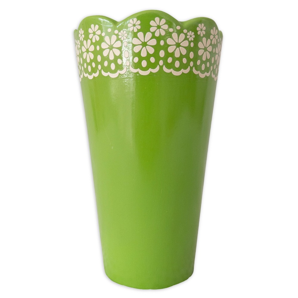 Scalloped‎ Floral Lace Vase Green 7.5" Cottagecore Grandmillennial Shabby Chic